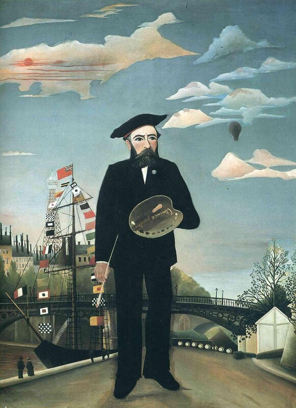 Portrait of a painter with cityscape