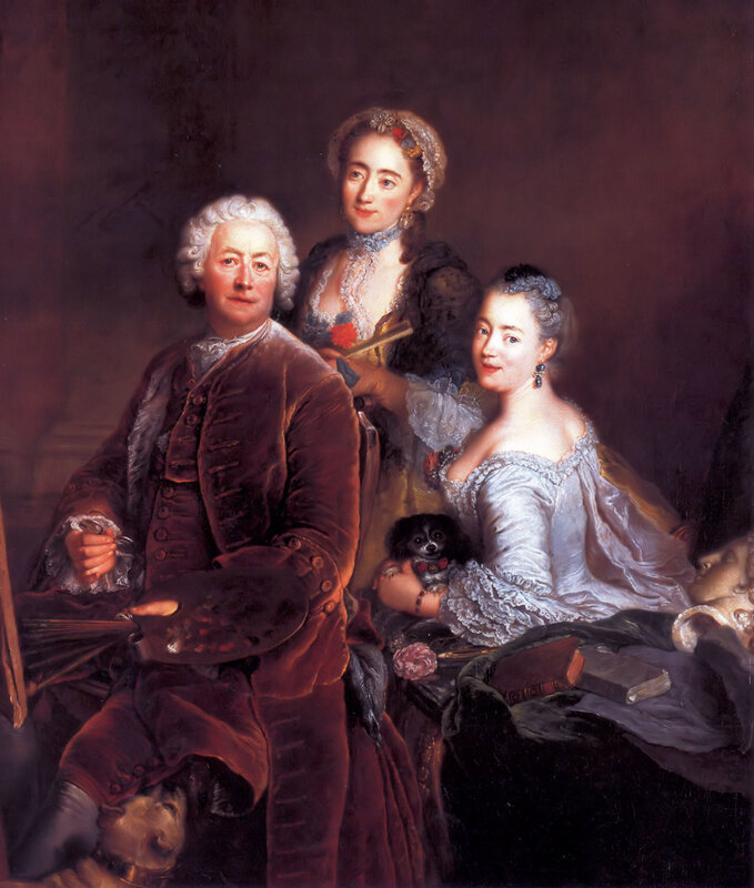 Portrait of a painter with two women