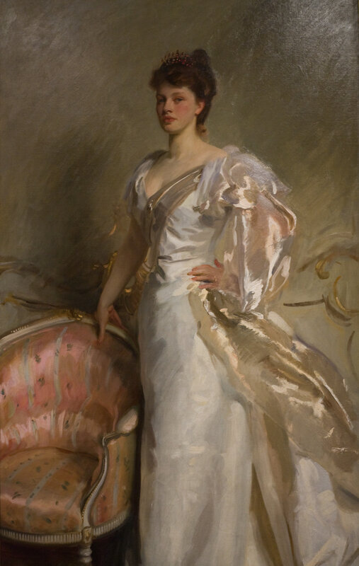 Portrait of a woman in white gown