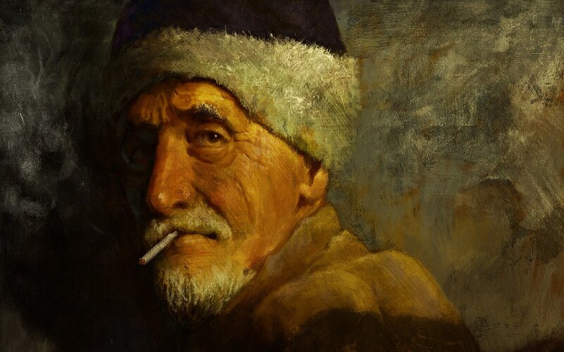 portrait of an old man with a cigarette