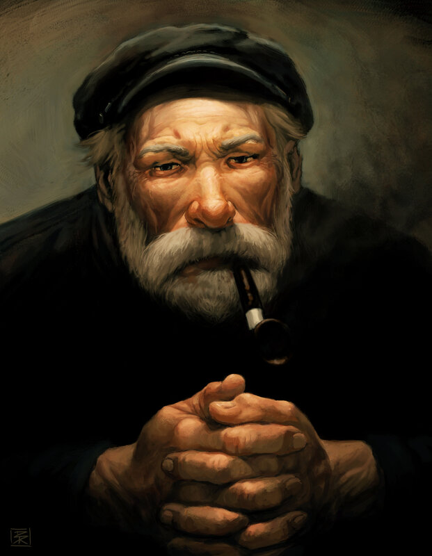Portrait of an old man with pipe