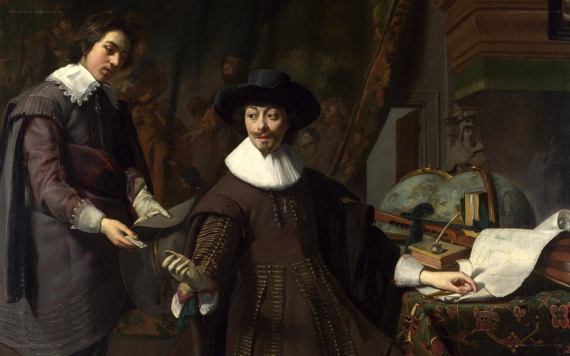Portrait of two men in a study