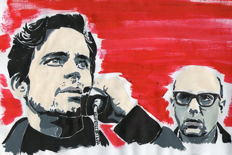 Portrait of two men in red