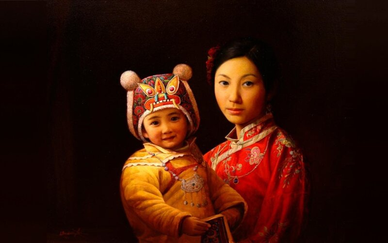 Portrait of woman and child