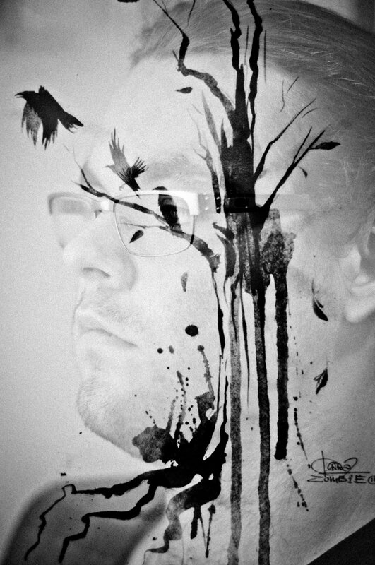 Portrait with crow overlay