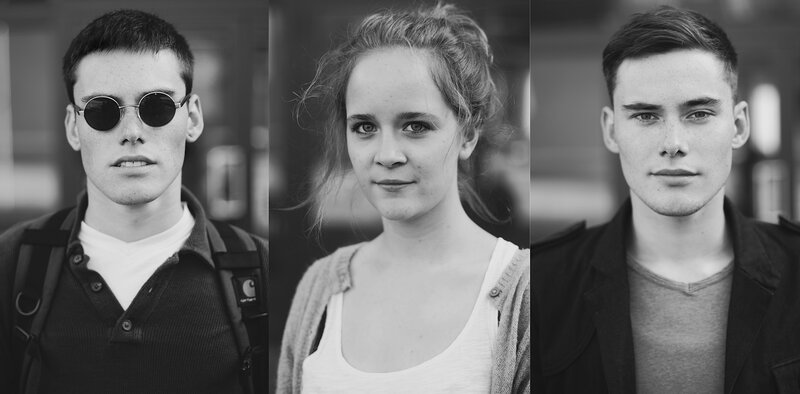 Portraits of three young adults