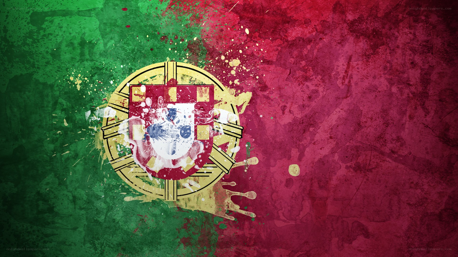 Portuguese flag with splatter art