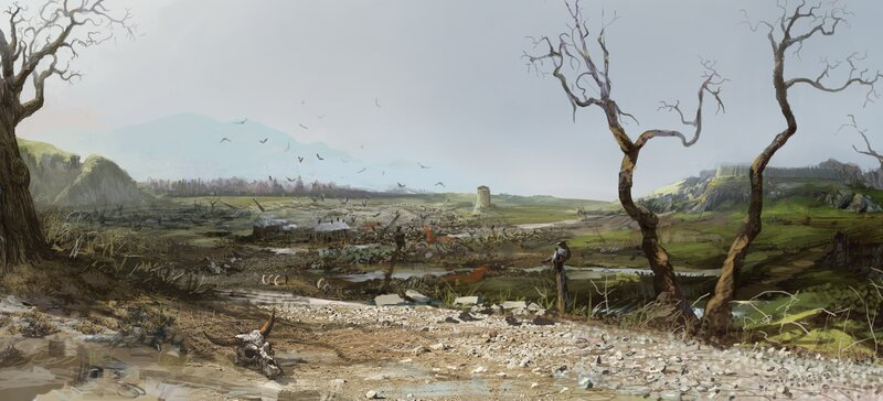Post-apocalyptic battlefield landscape