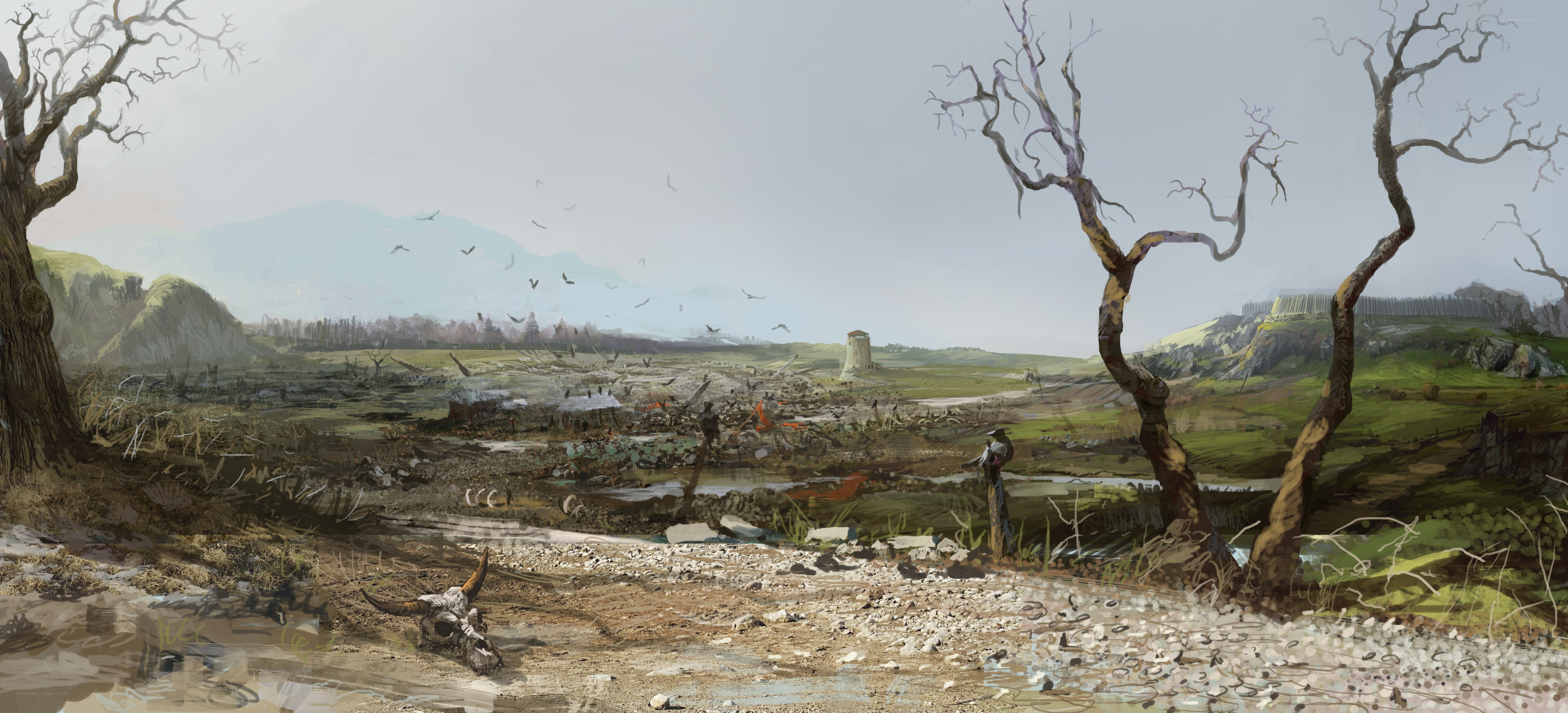 Post-apocalyptic battlefield landscape