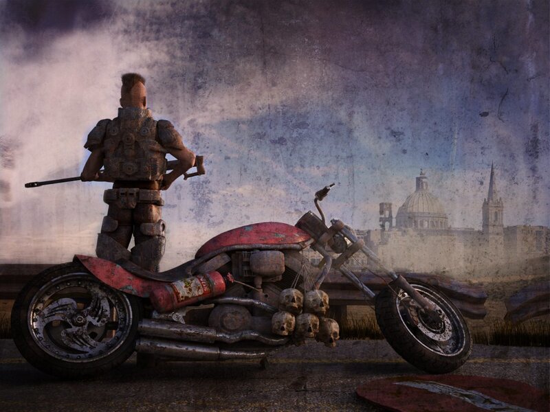 Post-apocalyptic biker with skulls