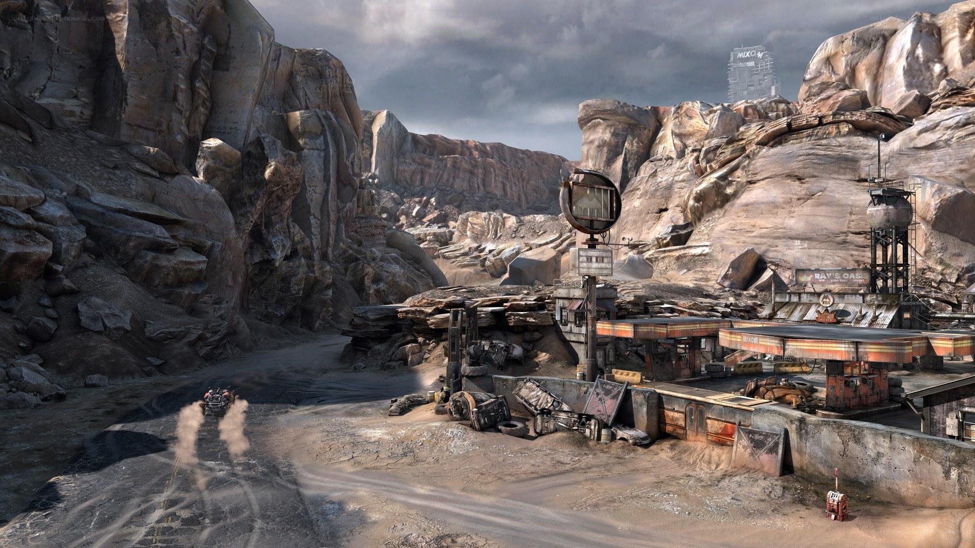 post-apocalyptic canyon gas station