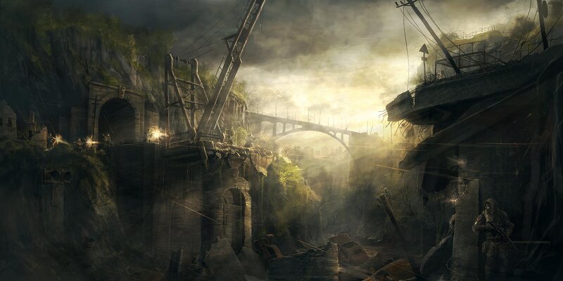 Post-apocalyptic canyon landscape