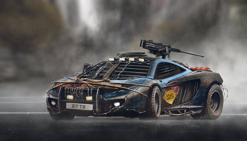 Post-apocalyptic Car — Blue, Dramatic, Digital Art