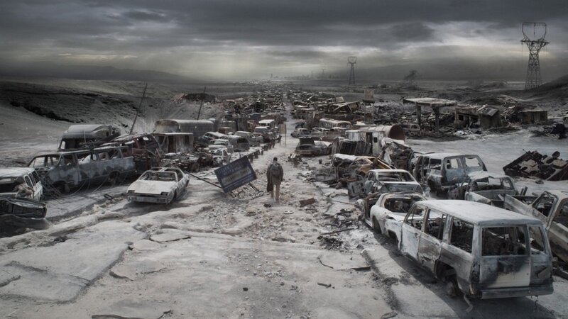 post-apocalyptic car graveyard