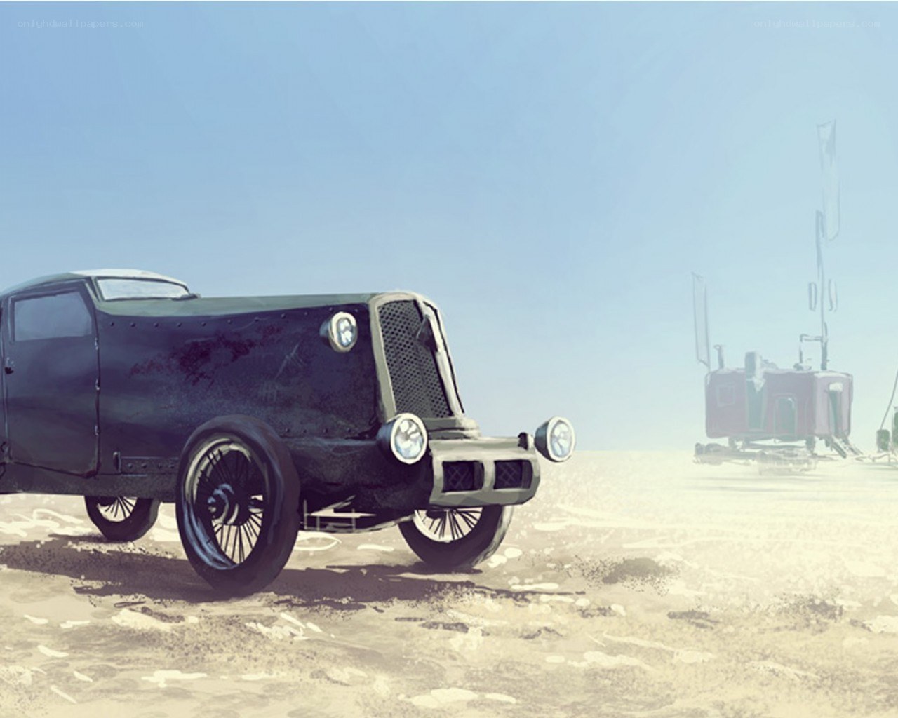 post-apocalyptic car in desert
