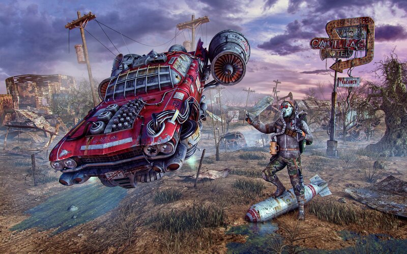Post-apocalyptic Car — Red, Dramatic