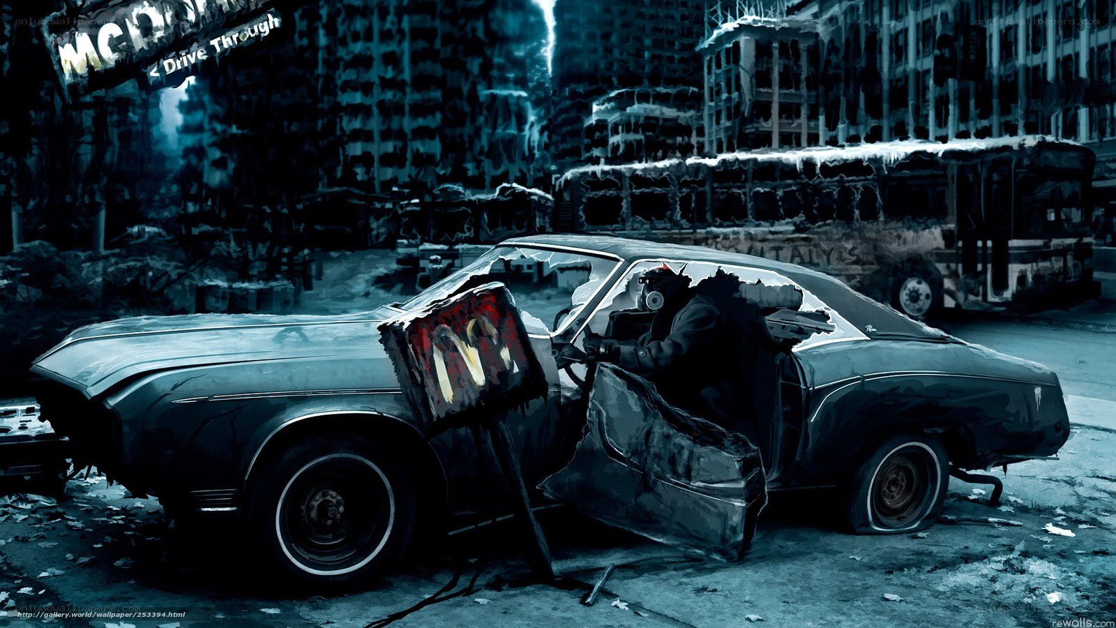 Post-apocalyptic car scene