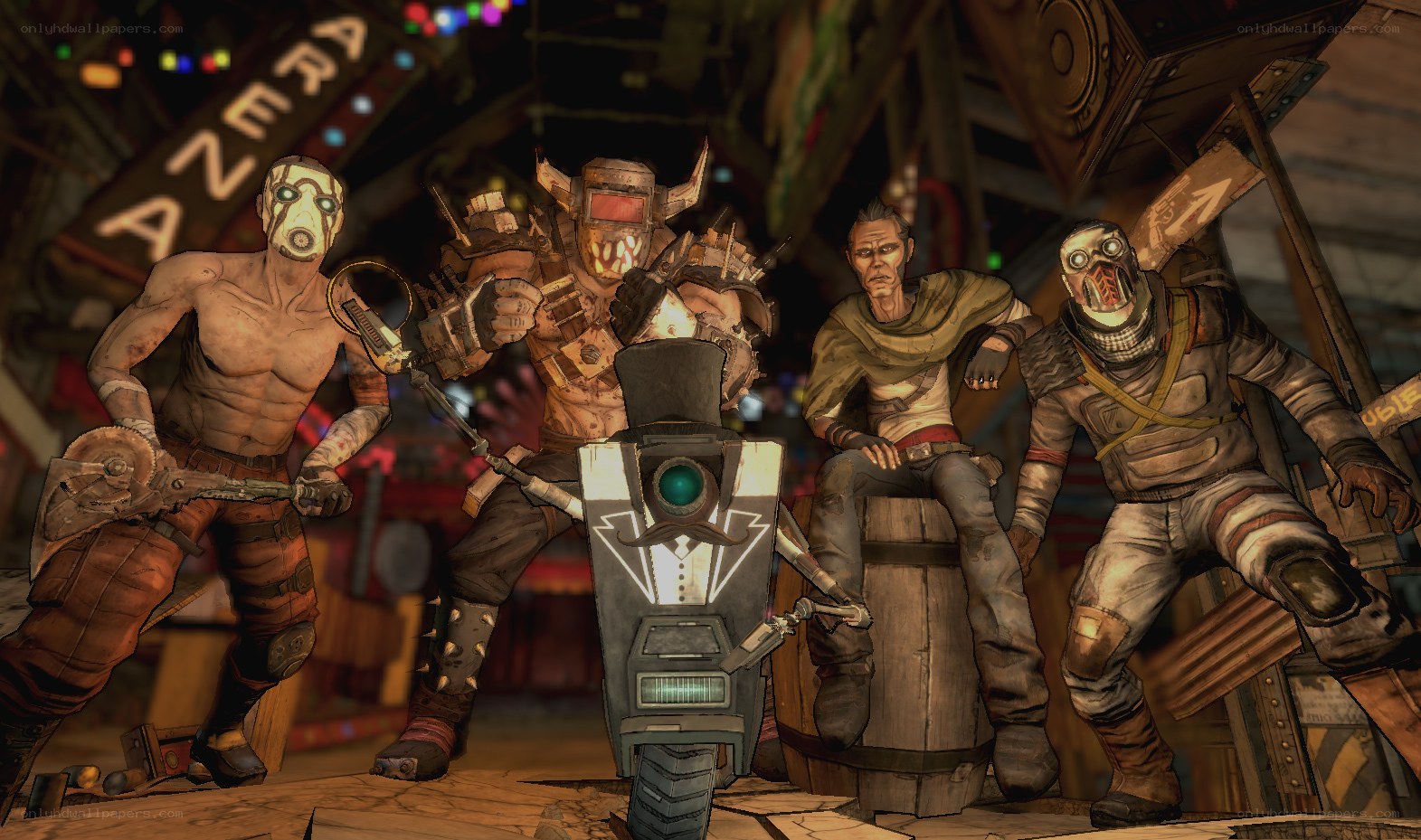 Post-apocalyptic characters in a bar