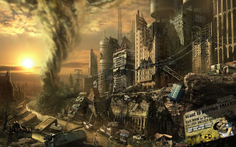 Post-apocalyptic City — Brown, Dramatic, Desolate, Sunset, Digital Art
