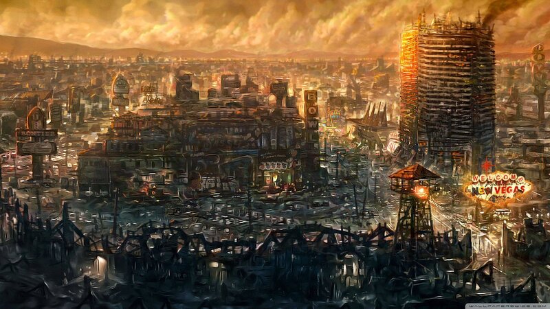 Post-apocalyptic City — Brown, Dramatic, Sunset, Digital Art, Ruins