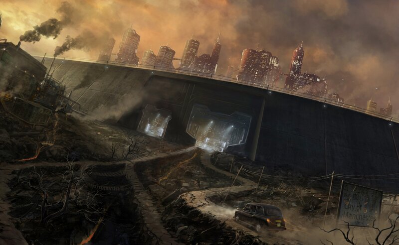 Post-apocalyptic City — Brown, Dramatic, Sunset, Digital Art, Skyscraper