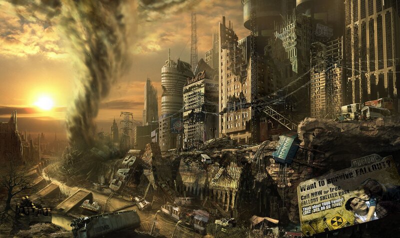 Post-apocalyptic City — Brown, Dramatic, Sunset, Digital Art