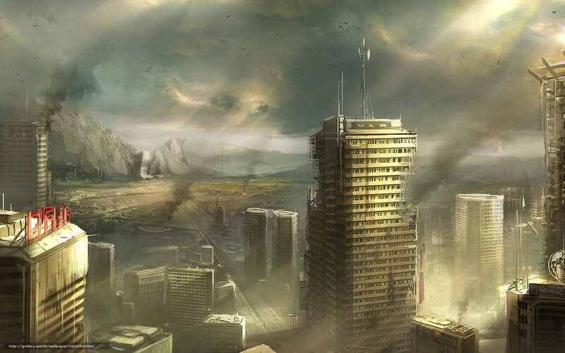 Post-apocalyptic City — Gray, Dramatic, Afternoon, Digital Art