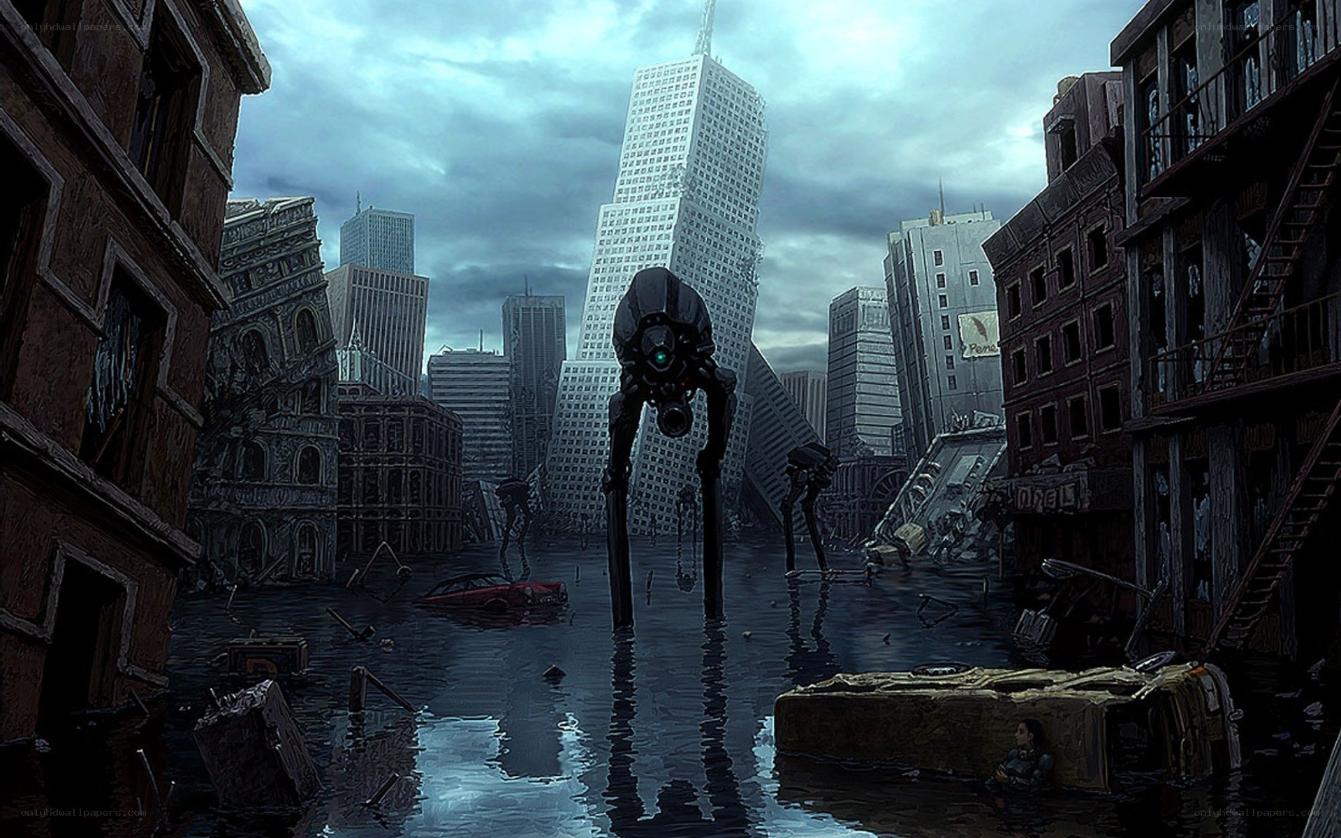 Post-apocalyptic city ruins