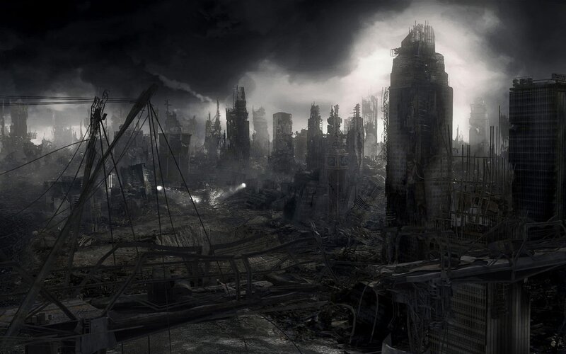 Post-apocalyptic city ruins