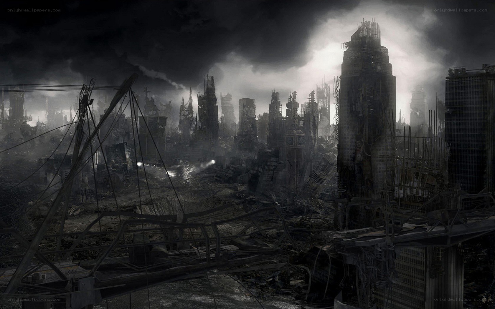 Post-apocalyptic city ruins