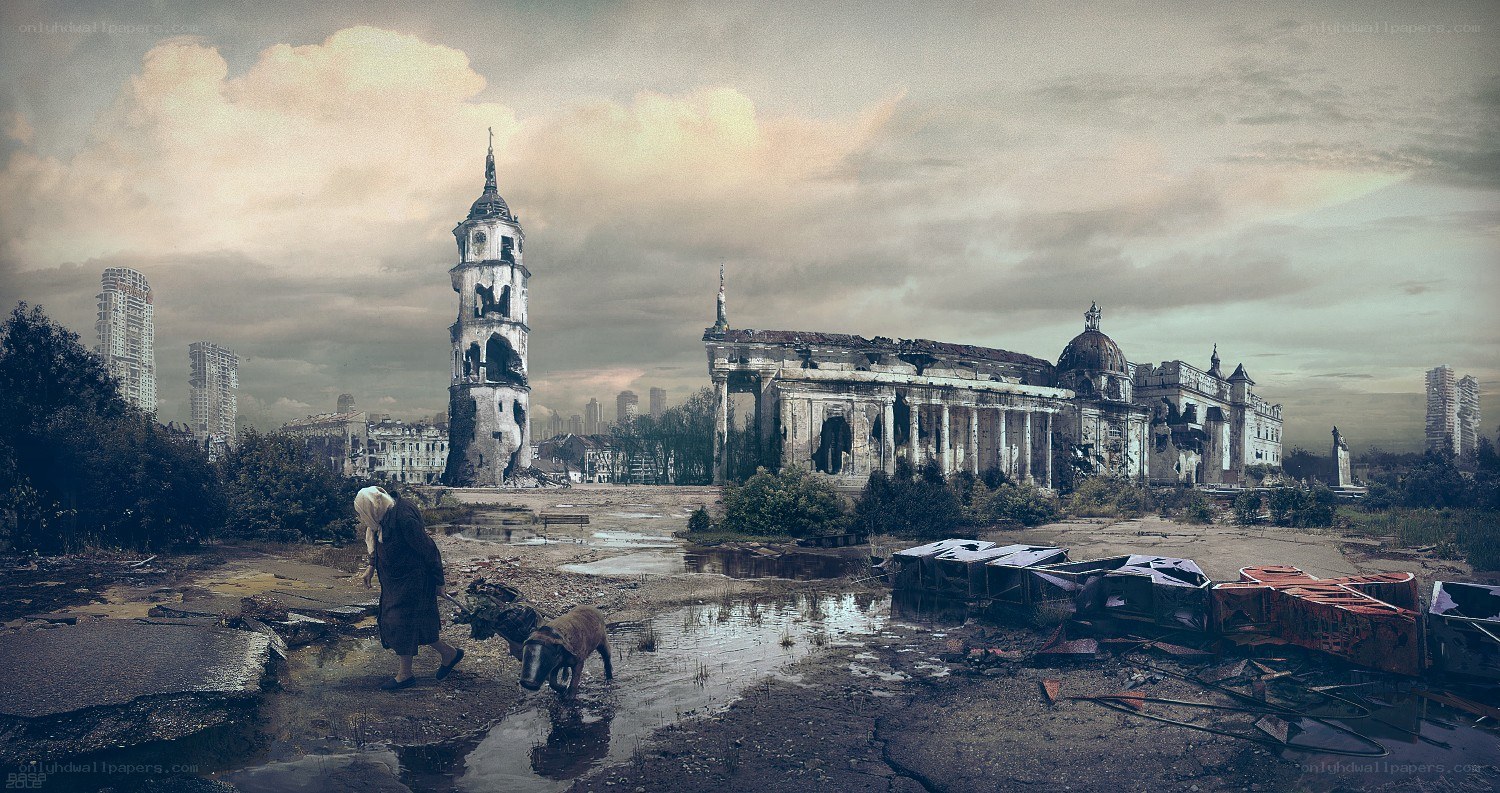 Post-apocalyptic city ruins