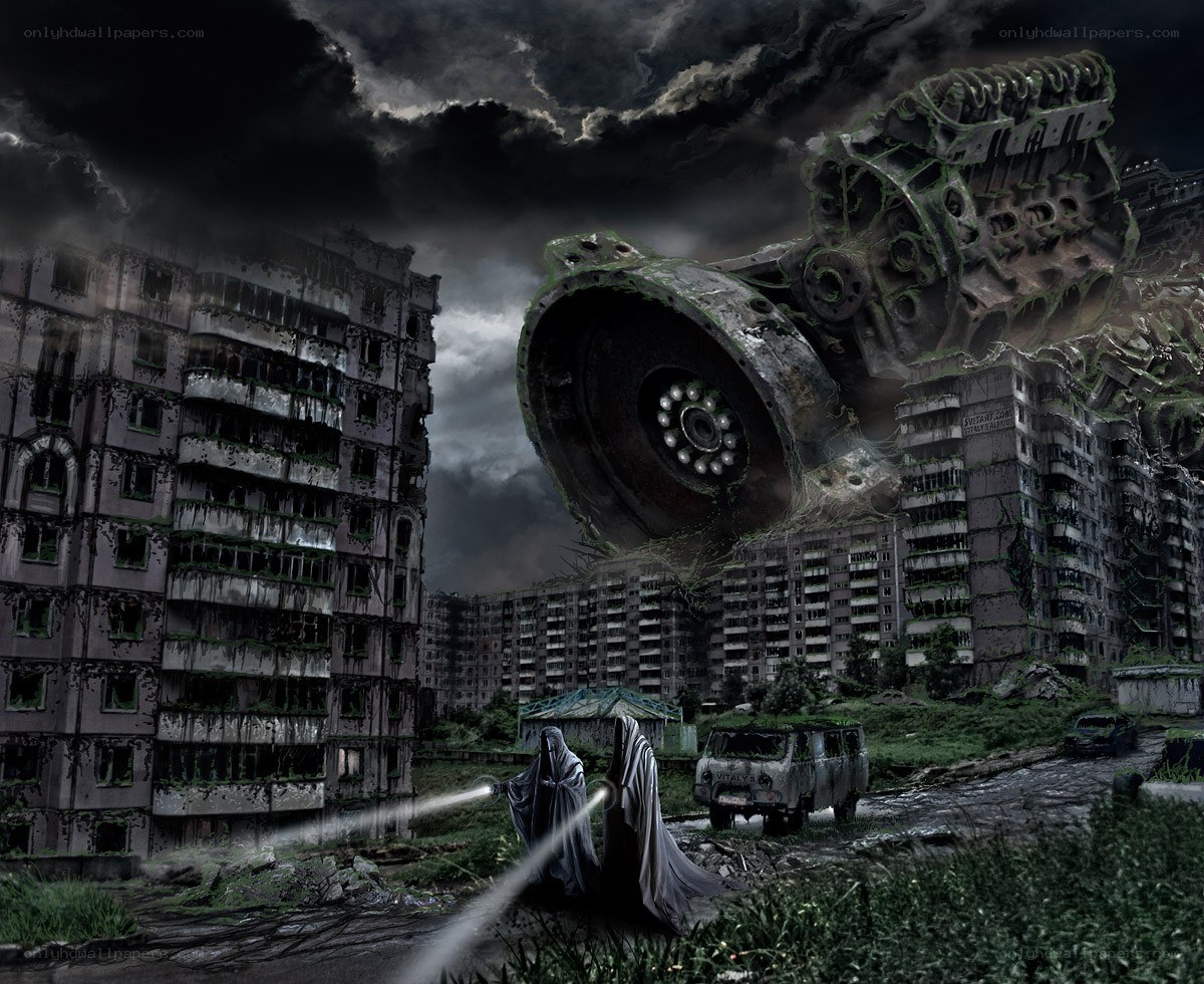 Post-apocalyptic city ruins