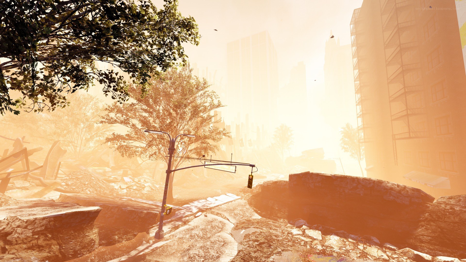 Post-apocalyptic city ruins