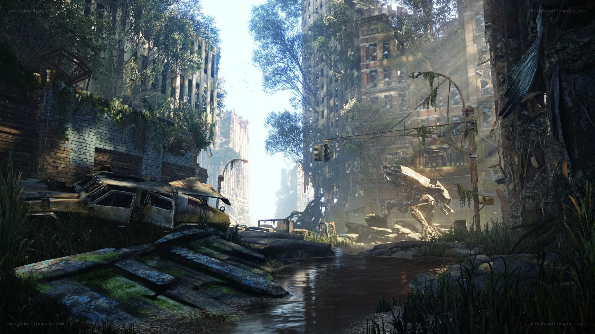 Post-apocalyptic city ruins