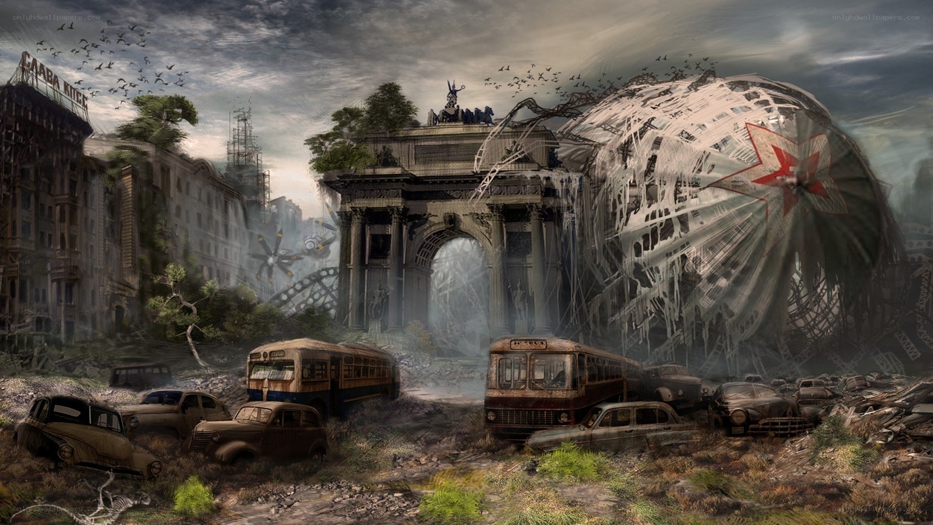 Post-apocalyptic city ruins