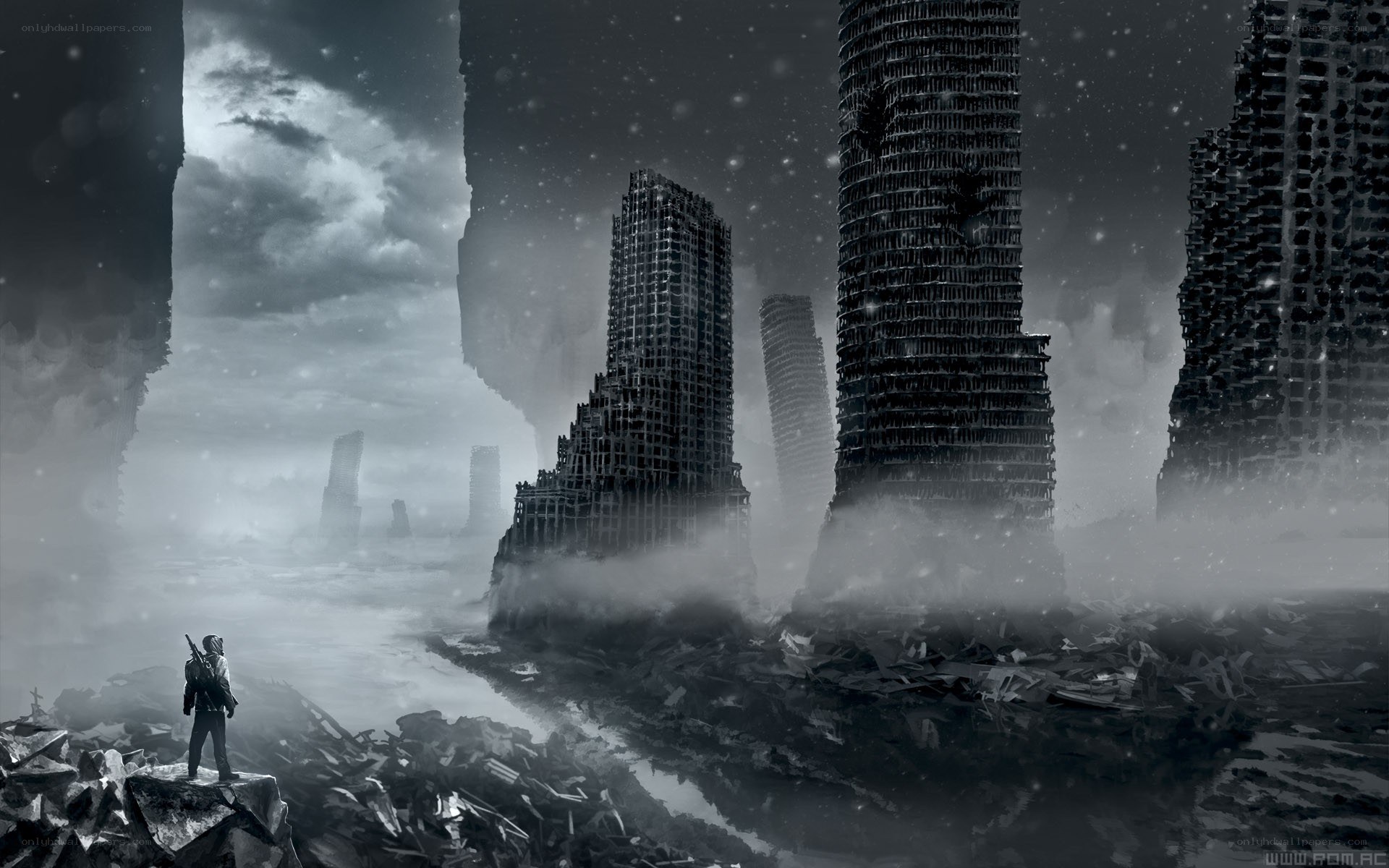 Post-apocalyptic city ruins