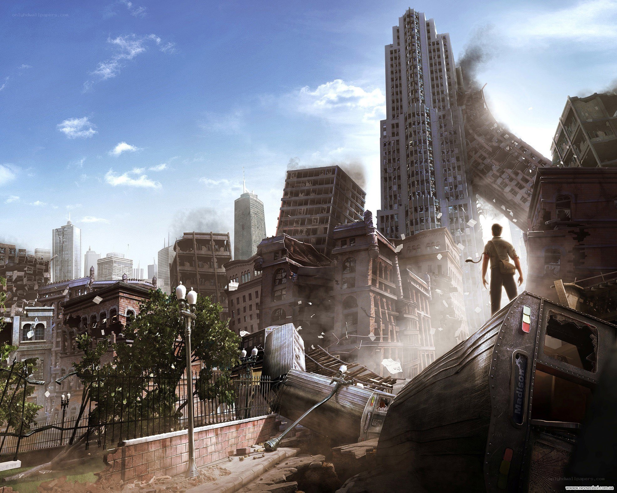 Post-apocalyptic city ruins
