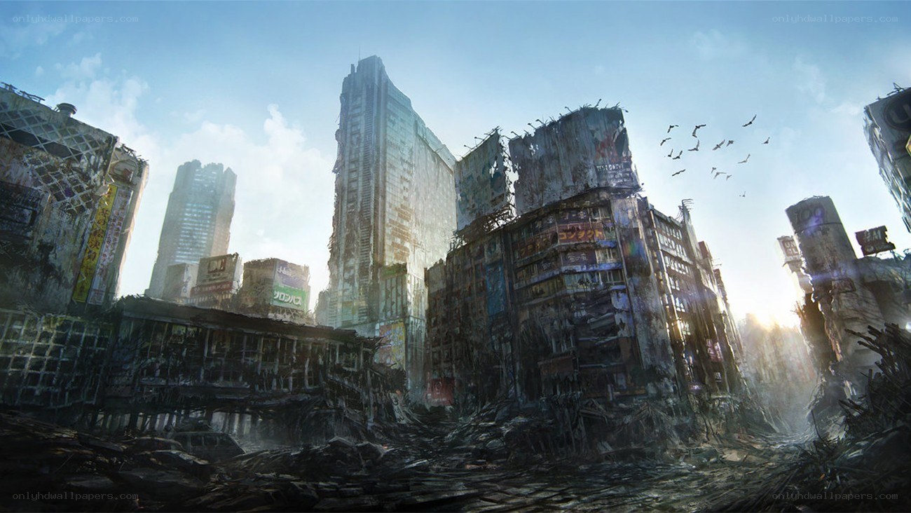 Post-apocalyptic city ruins