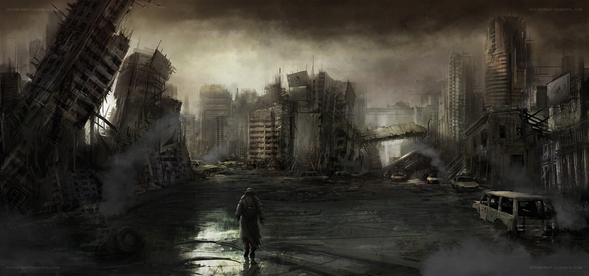 Post-apocalyptic city ruins
