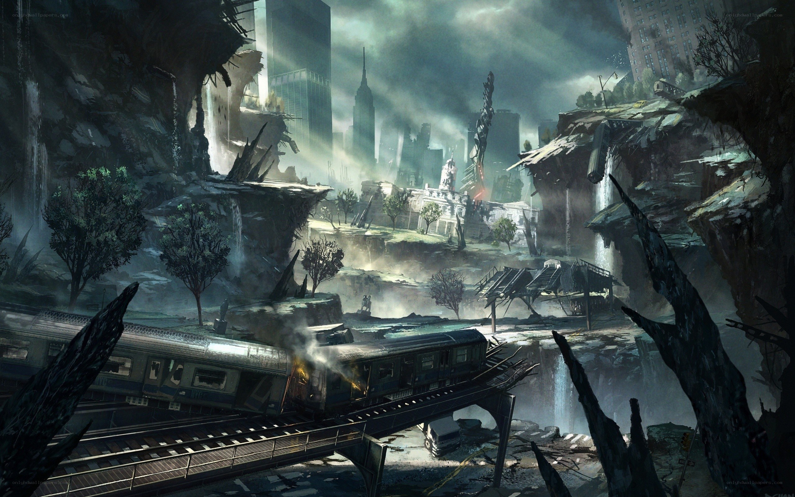 Post-apocalyptic city ruins