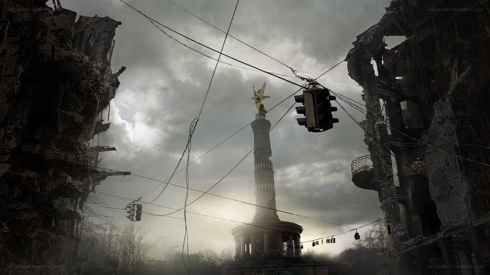 Post-apocalyptic city ruins