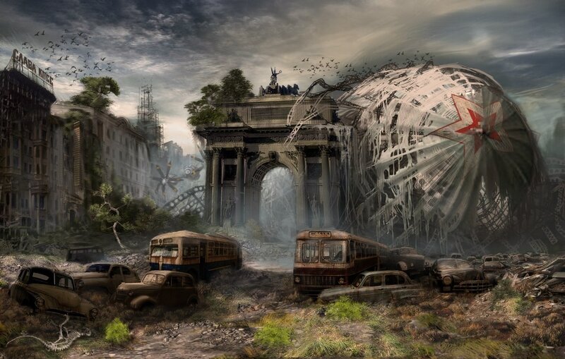 Post-apocalyptic city ruins