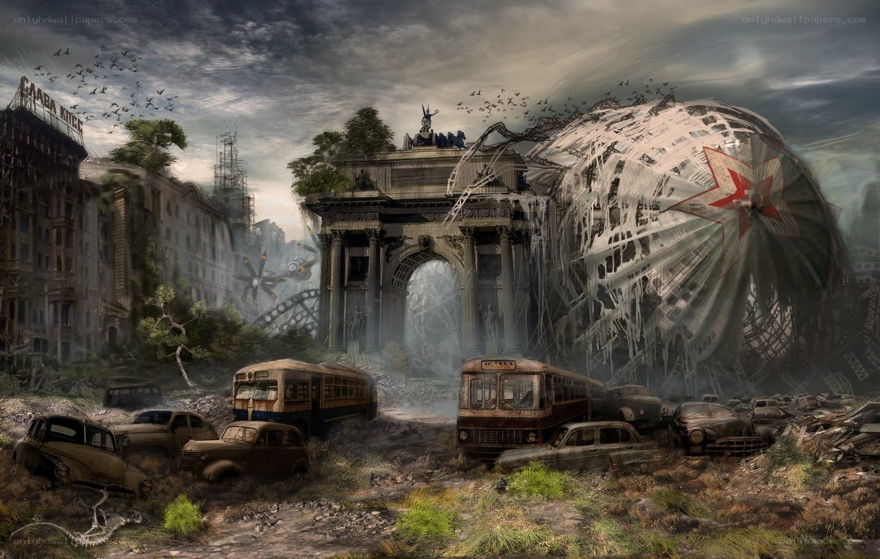 Post-apocalyptic city ruins