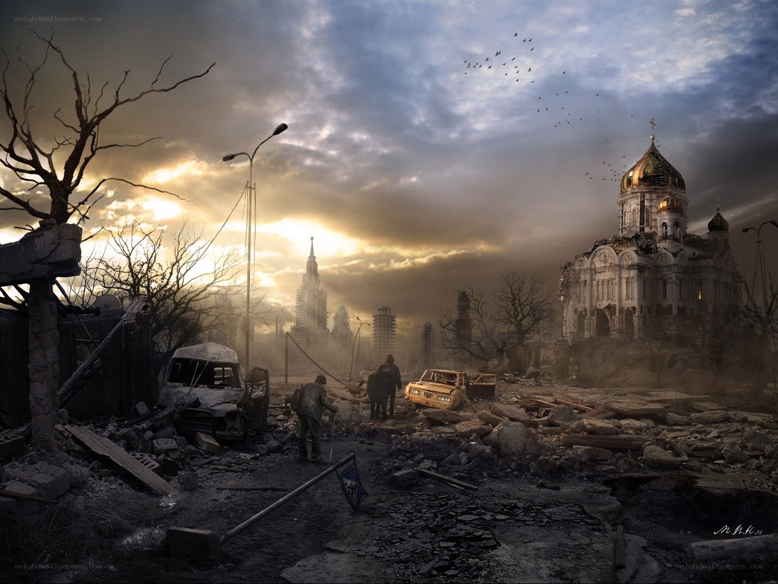 Post-apocalyptic city ruins