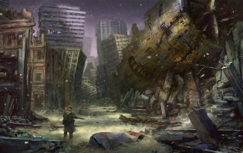 Post-apocalyptic city ruins