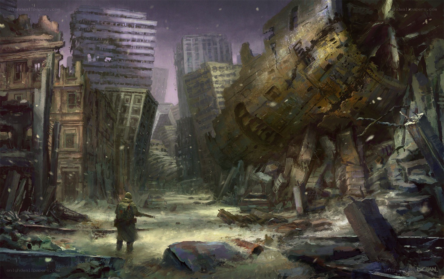 Post-apocalyptic city ruins