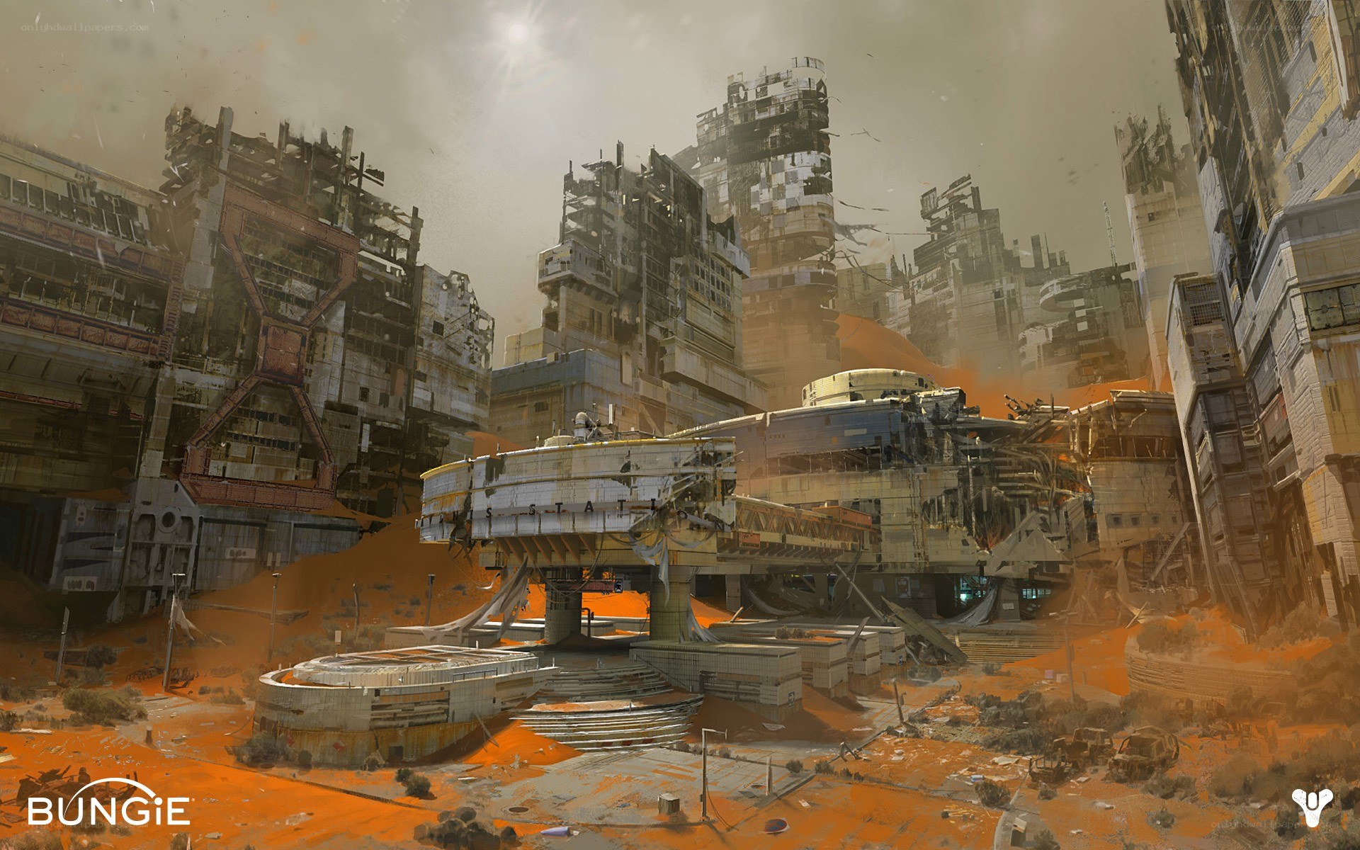 Post-apocalyptic city ruins