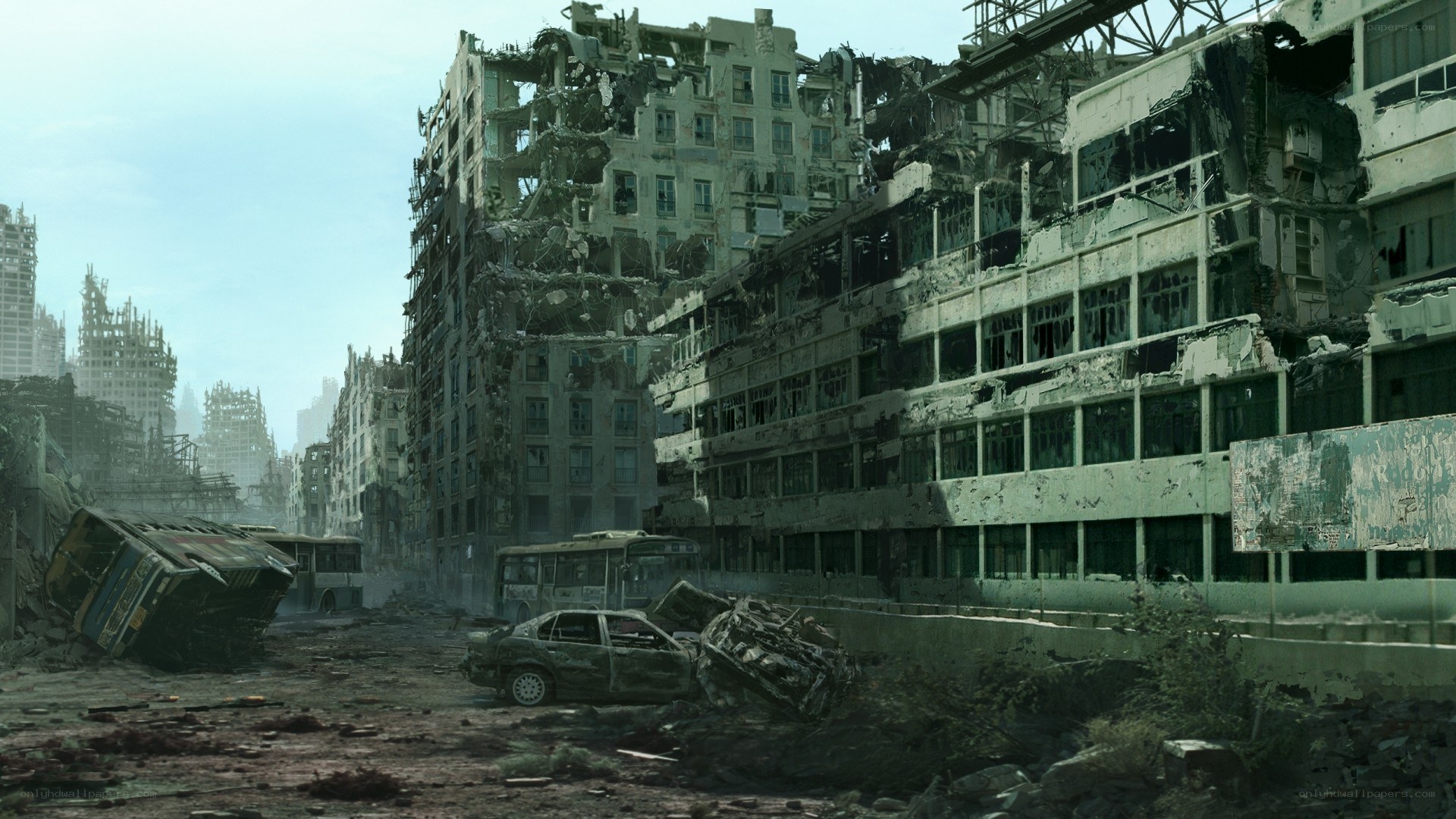 Post-apocalyptic city ruins