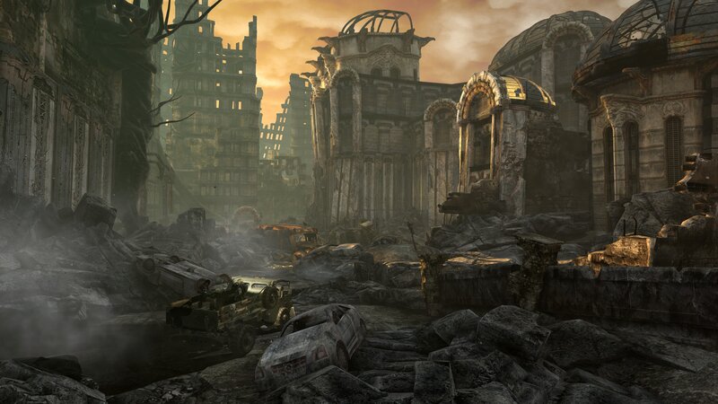Post-apocalyptic city ruins