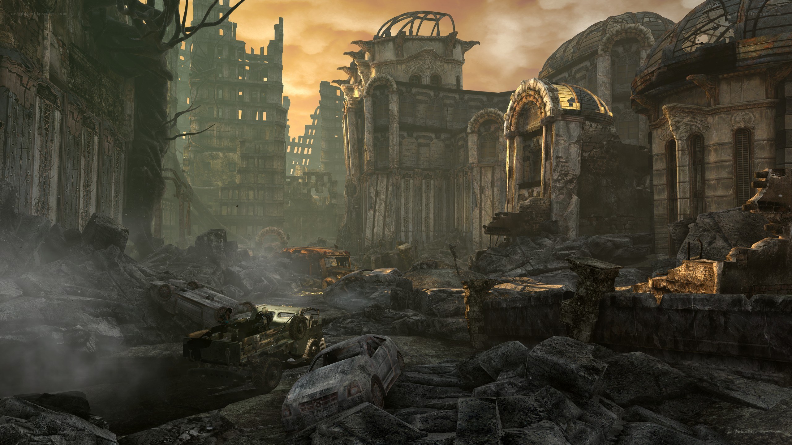 Post-apocalyptic city ruins